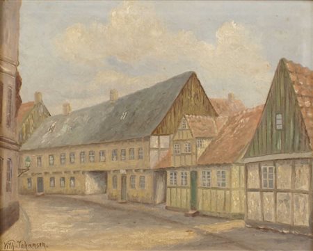 JOHANSEN VITH XX Sec. "Scorcio di paese" , olio su tela, entro cornice in...