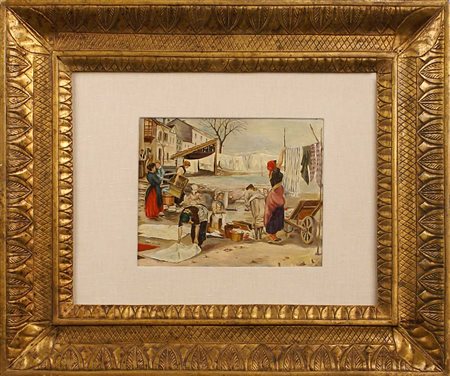 GAY Francia XX Sec. " Le lavandaie", olio su tavola, firmato in basso a...