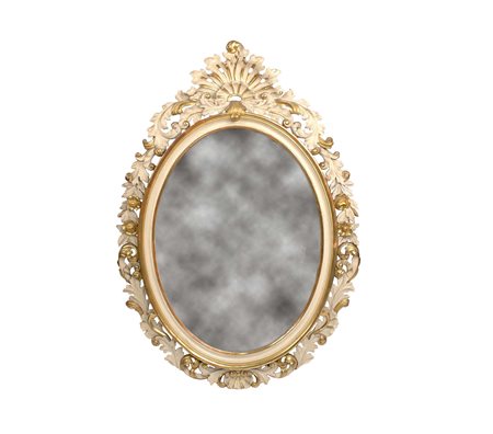 GRANDE SPECCHIERA OVALE primi anni del XX Sec. In legno laccato, dorato ed...