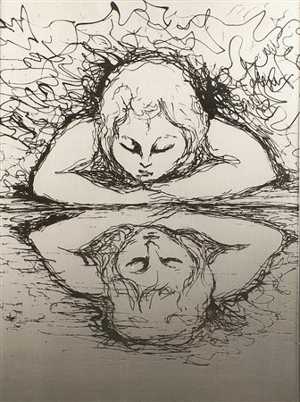 CARLO LEVI Torino 1902- Roma 1975 "Narciso", incisione su lastra in argento...