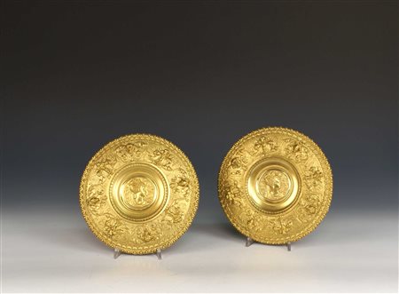 COPPIA DI ALZATINE IN BRONZO DORATO vecchia manifattura Sbalzate e finemente...