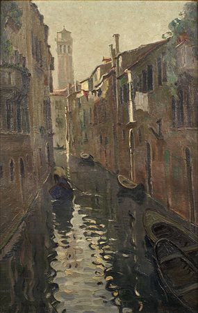 B. NETCHITAILOFF Russia 1900 "Scorcio di Venezia", olio su tela, anno 1926,...