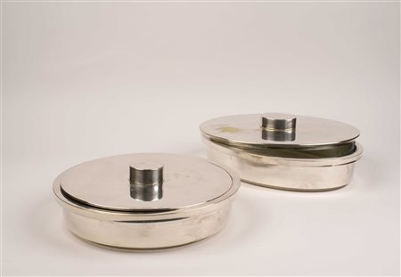 COPPIA DI LEGUMIERE IN METALLO Francia vecchia manifattura Interni in pyrex,...