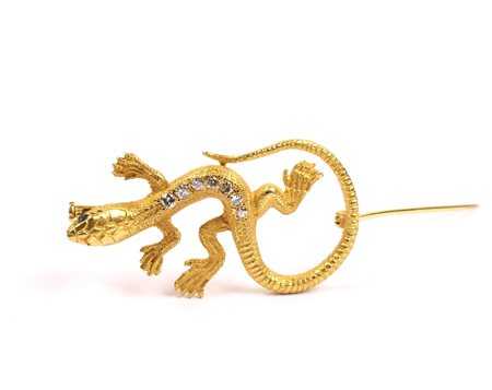 SPILLA A FORMA DI LUCERTOLA IN ORO GIALLO 18KT E diamanti taglio brillante...