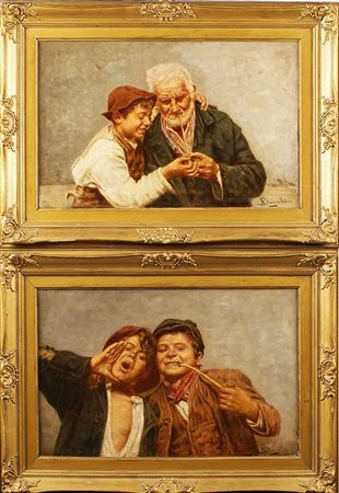 ACHILLE PETROCELLI Napoli 1861-1929 " Scugnizzi napoletani - Nonno con...