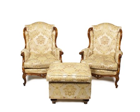 COPPIA DI POLTRONE BERGERE vecchia manifattura In noce intagliato e...