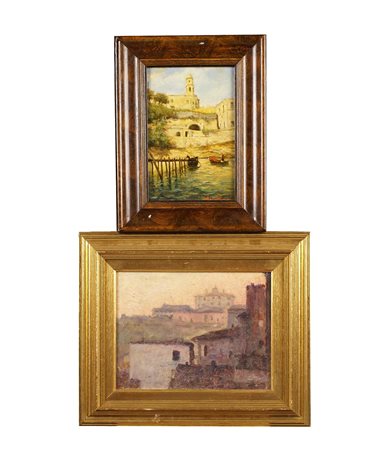 SCUOLA ITALIANA XX Sec. Lotto di due dipinti ad olio su tela, soggetti e...