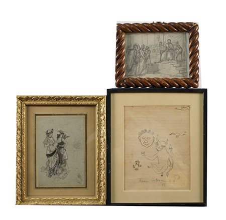 TRE DISEGNI XX Sec. Autori, soggetti e misure diverse