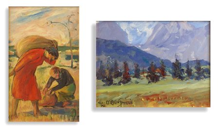 LOTTO DI DUE DIPINTI Autori, tecniche, soggetti e misure diverse, entro cornici