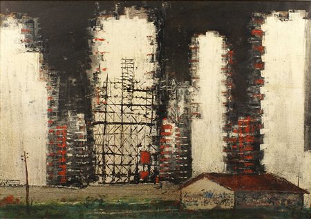 PIERO CRUCIANI Italia, XX Sec. "Casa in costruzione", olio su tela, firmato...