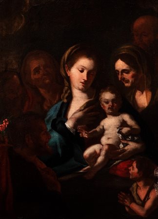Scuola napoletana, secolo XVII - Madonna con Bambino, San Giovannino e Santi