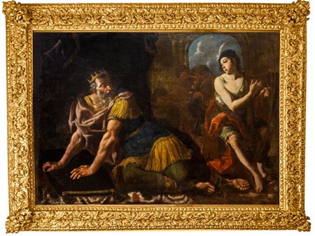 Pittore caravaggesco attivo nell'Italia meridionale, circa 1620 - 1630 - Davide suona l'arpa davanti a Saul