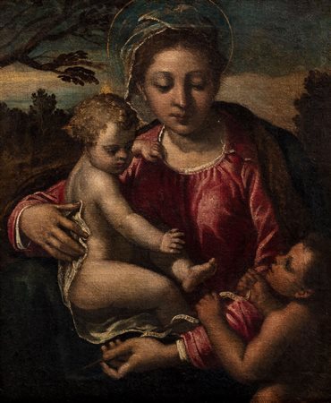 Ippolito Scarsella, detto lo Scarsellino (Ferrara 1550-1620)  - Madonna con Bambino e San Giovannino