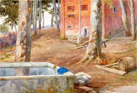 Ettore Ferrari (Roma 1845-1929)  - Coppia di paesaggi nei pressi di Roma nord