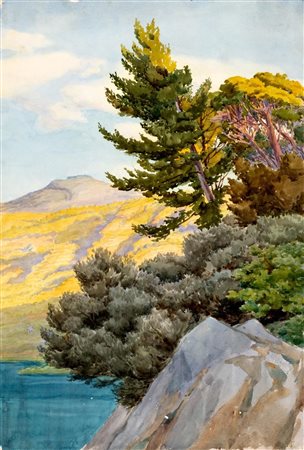 Ettore Ferrari (Roma 1845-1929)  - Due vedute del Lago di Albano