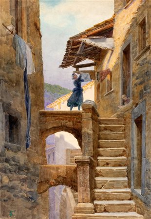 Ettore Ferrari (Roma 1845-1929)  - Coppia di scene di vita a Scanno