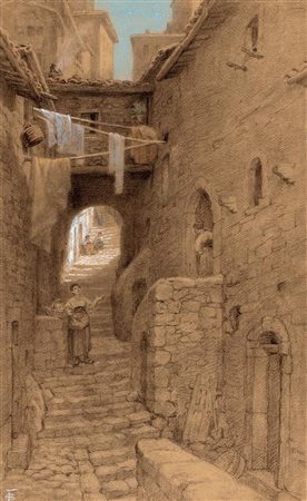 Ettore Ferrari (Roma 1845-1929)  - Coppia di vedute di Fiuggi