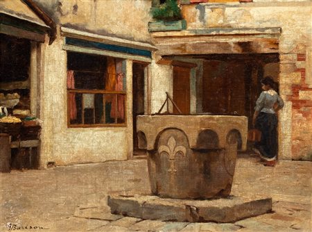 Giuseppe Barison (Trieste 1853-1931)  - "Campiello a Venezia"