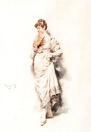 Lodovico de Courten (attivo a Firenze nella seconda metà del XIX secolo) - Dama con ventaglio