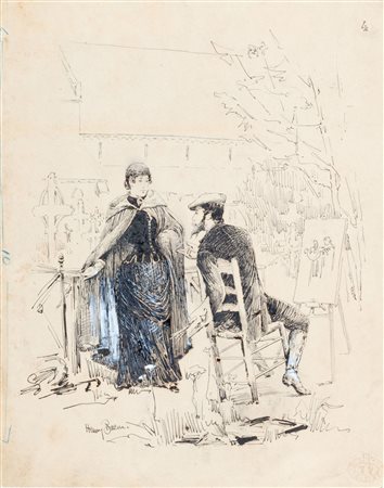Henry Bacon (Haverhill 1839-Il Cairo 1912)  - Studio per "L'artista nel giardino"