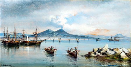 Consalvo Carelli (Napoli 1818-1910)  - "Spiaggia di Mergellina a Napoli"
