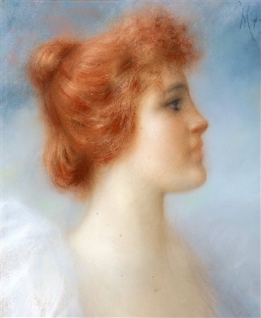 Vincenzo Migliaro (Napoli 1858-1938)  - Profilo di giovane donna