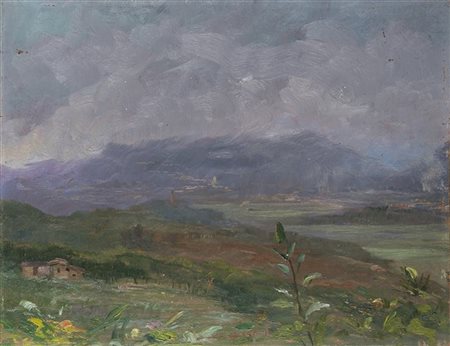 Luigi Brignoli "Campagna bergamasca" 1939
olio su compensato (cm 30x39)
Al retro