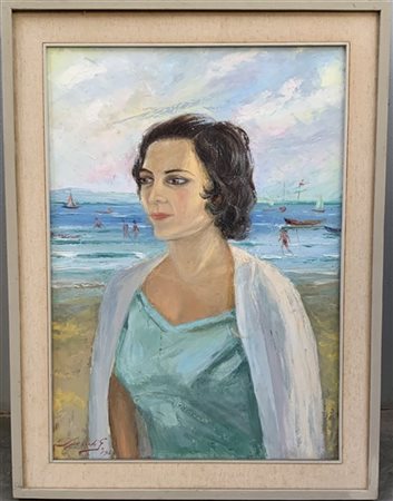 Gaetano Sperati "Ritratto della moglie"1957, olio su tela (cm 70x50) Firmato e d