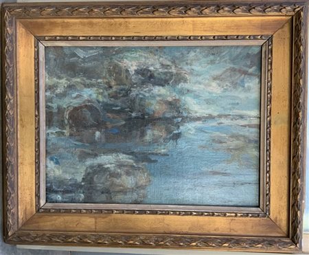 Luigi Mantovani "Marina" olio su tela applicato su compensato (cm 40x55) Firmato