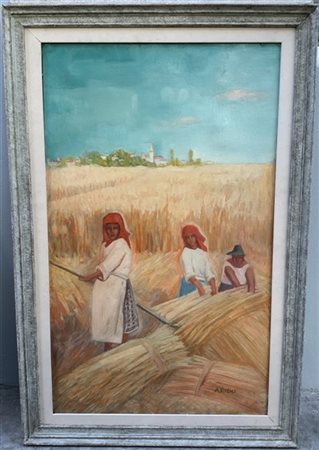 Fioravanti Arioli "Mietitura" olio su tela (cm 100x60) Firmato in basso a destra