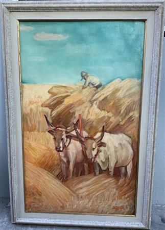 Fioravanti Arioli "Mietitura" olio su tela (cm 100x60) Firmato in basso a destra