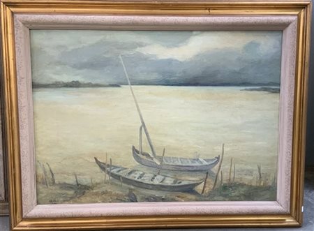 Fioravanti Arioli "Barche" olio su tela (cm 50x70) Firmato e datato in basso a s