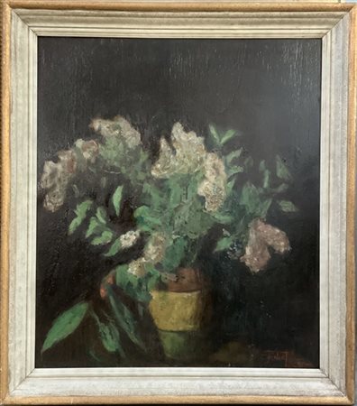 Egidio Riva "Vaso di fiori" olio su compensato (cm 70x60) Firmato in basso a des