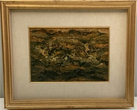 Luigi Crippa "Paesaggio collinare" tecnica mista su carta (cm 20x28) Firmato in