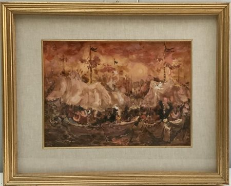 Luigi Crippa "Barche" tecnica mista su carta (cm 26x37) Firmato in alto a destra