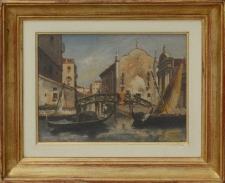 Ignoto "Scorcio di Chioggia" olio su cartone (cm 20x26) Reca firma G.Ciardi non