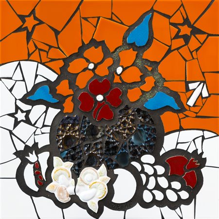 ORODÉ - Composizione con vaso di fiori, frutta e funghi, 2016