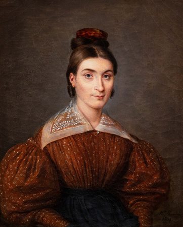 Catherine H. Lassare Bonvoisin (1788-1840)  - Ritratto di giovane donna a mezzo busto in abiti eleganti