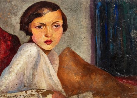 Scuola italiana, inizi secolo XX - Ritratto di giovane donna a mezzo busto in un interno