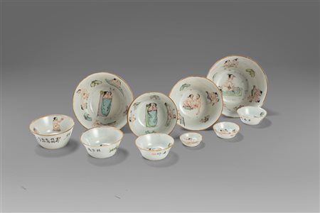 Dieci ciotoline in porcellana con scene erotiche, Cina secoli XIX - XX