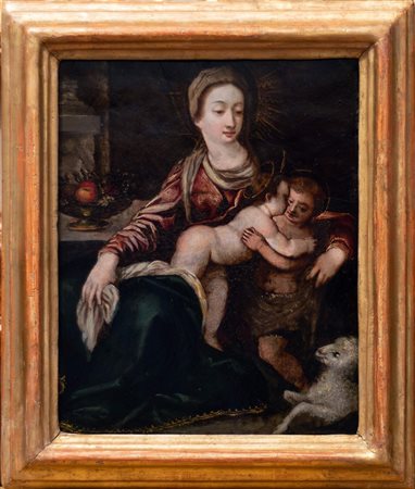 Pittore rudolfino, inizi secolo XVII - Madonna con Bambino, San Giovannino e un agnellino