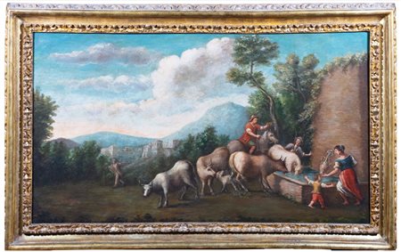 Scuola dell'Italia meridionale, secolo XVII - Due paesaggi con pastori e armenti