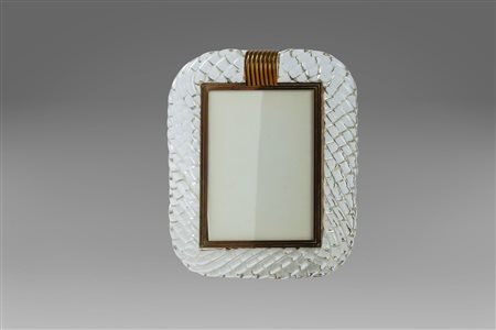 Portafoto in vetro di Murano, lavorato a torchon, firmato Seguso, anni '30 del Novecento