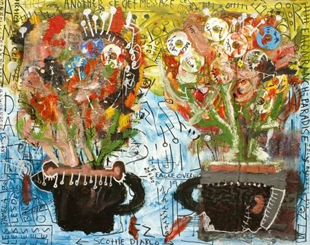 Paul Kostabi Flowers of Echo Park, 2006 olio e applicazioni su tela, cm....