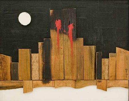 Pierluigi De Lutti Doppia ferita, 2001 tecnica mista su tavola, cm. 80x100...