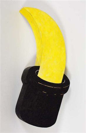 Gianni Ruffi La luna nel pozzo, 1988 scultura in legno dipinto, cm. 46x30x6...