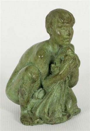Giuseppe Bergomi Davanti al mare,figura accovacciata con drappo, 1995 fusione...