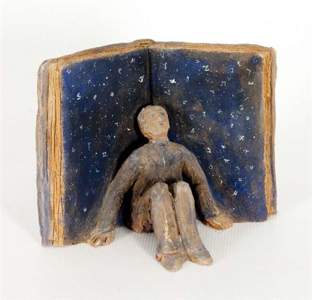 Paolo Beneforti Astrogrammofilo terracotta parzialmente dipinta, cm. 14x19x11...