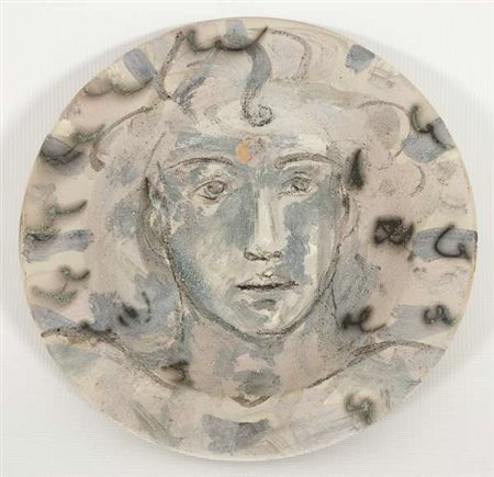 Bruno Ceccobelli Prima di nascere, 2001 piatto in terracotta dipinta, cm....