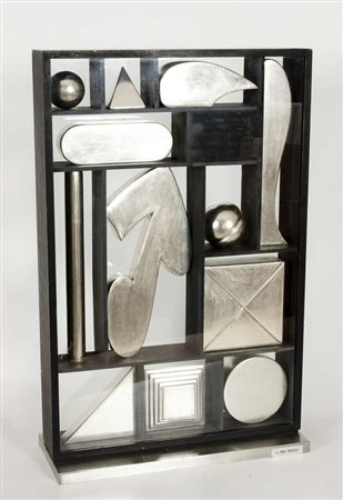 Lucio Del Pezzo Senza titolo composizione di parti in acciaio dentro teca in...